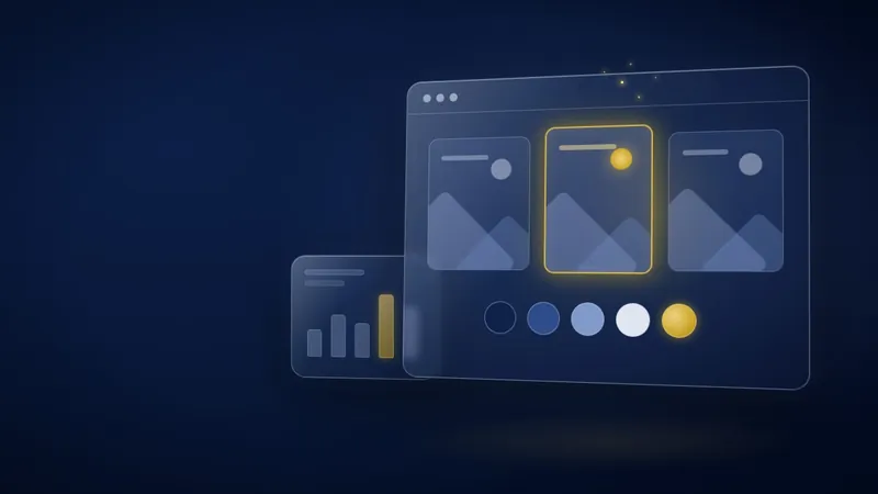 Gemini für kleine Unternehmen: gläsernes Programmfenster mit drei KI-Entwürfen für Werbebilder im eigenen Markenstil, darunter eine Farbpalette