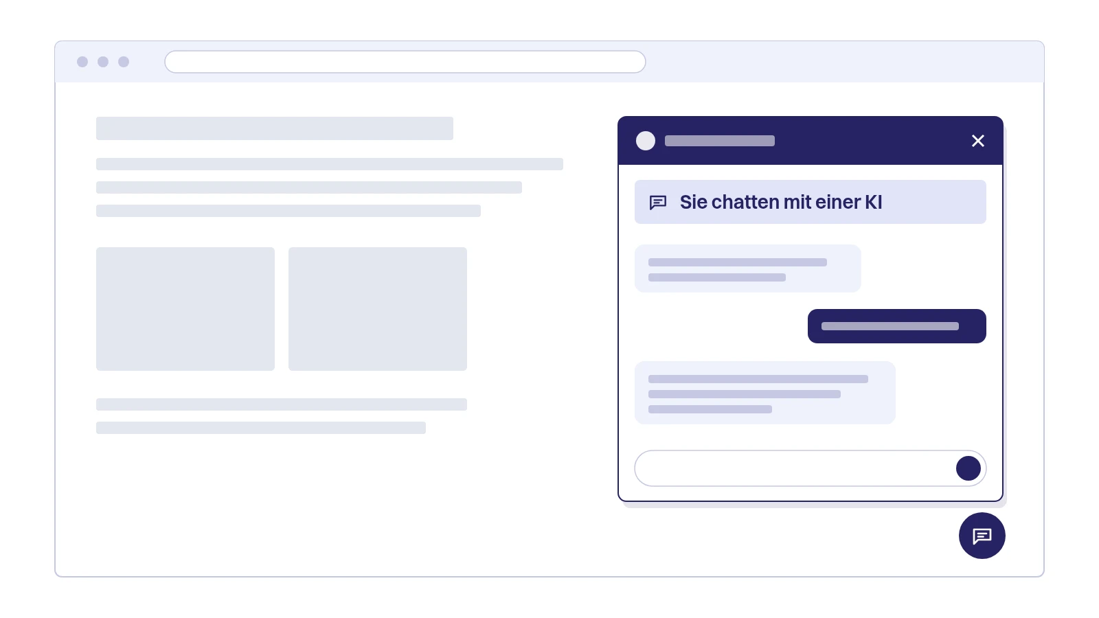 KI-Chatbot auf einer Unternehmenswebsite mit KI-Hinweis im Chatfenster